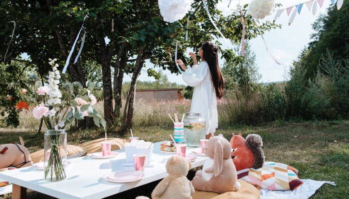 A Girl in White Dress at a Picnic Party