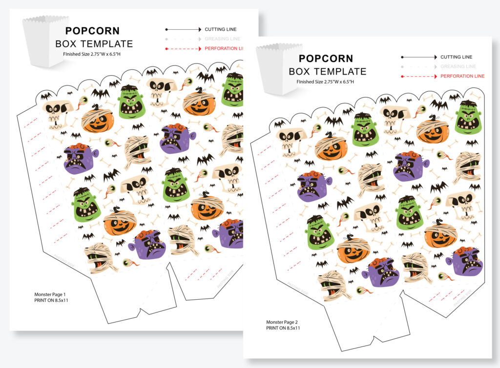 FREE DIY Monster Halloween Popcorn Box Template