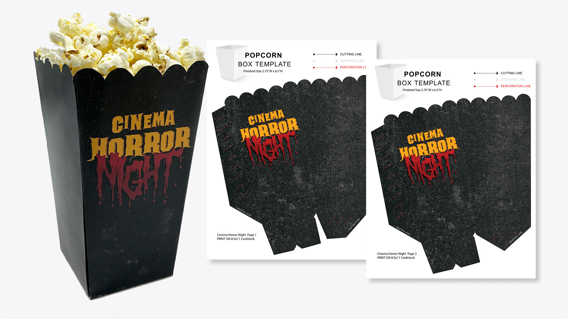 Free Halloween Horror Night Popcorn Box DIY template