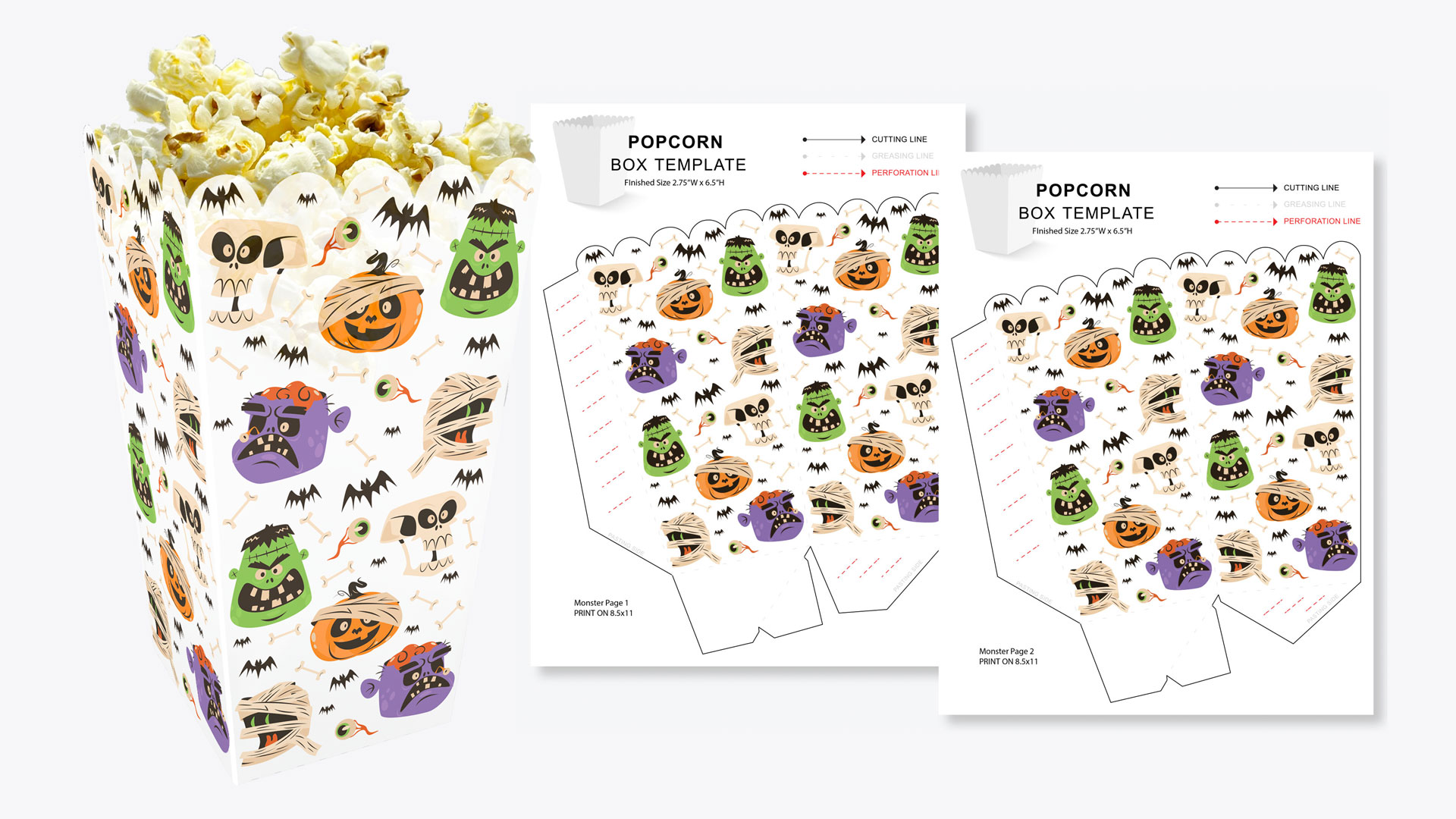 Free Halloween Monster DIY Popcorn Box Template