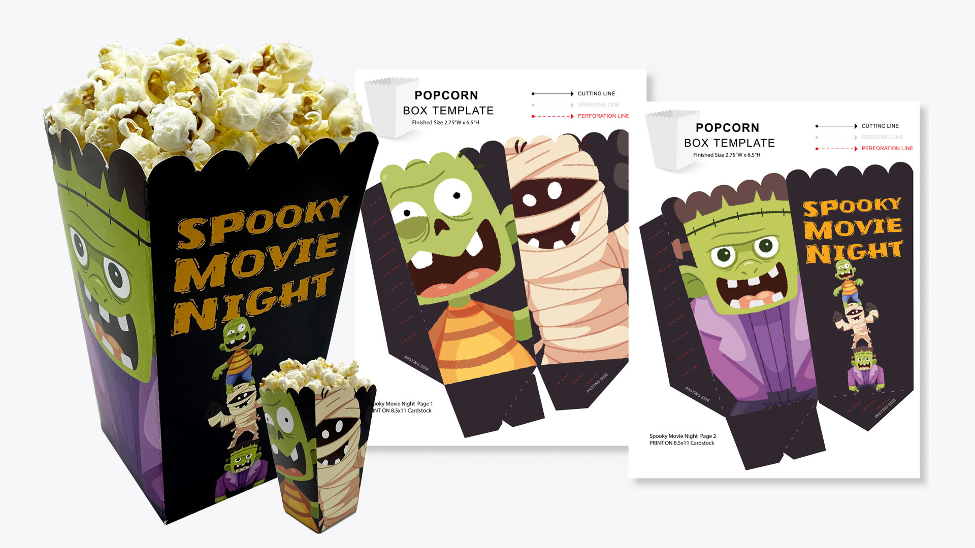 Free Halloween Spooky Popcorn Box DIY Template